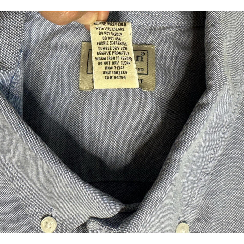 Lot of 2 LL Bean Mens L Tall Traditional Fit Blue Red Chambray Button Down Shirt - Picture 9 of 9